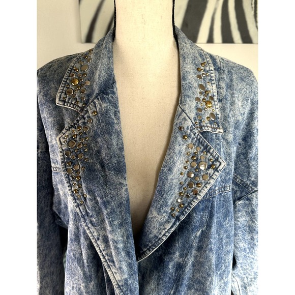 1980's Vintage Acid Washed Jean Duster PG Collections, Studs, Women Size 6 - Picture 4 of 12